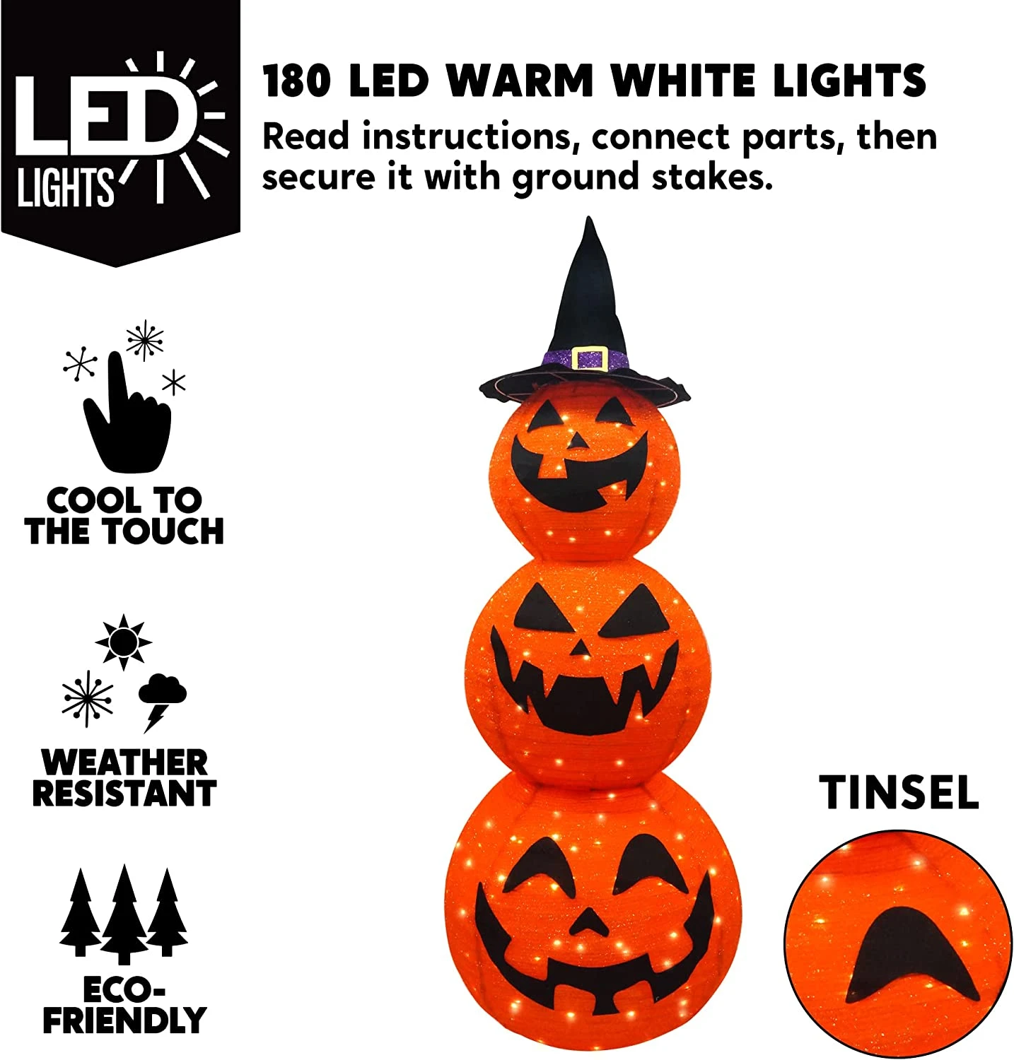 5ft LED Warm Yard Light - Tinsel Stacked Pumpkins 5 5ft LED Warm Yard Light - Tinsel Stacked Pumpkins - Image 3
