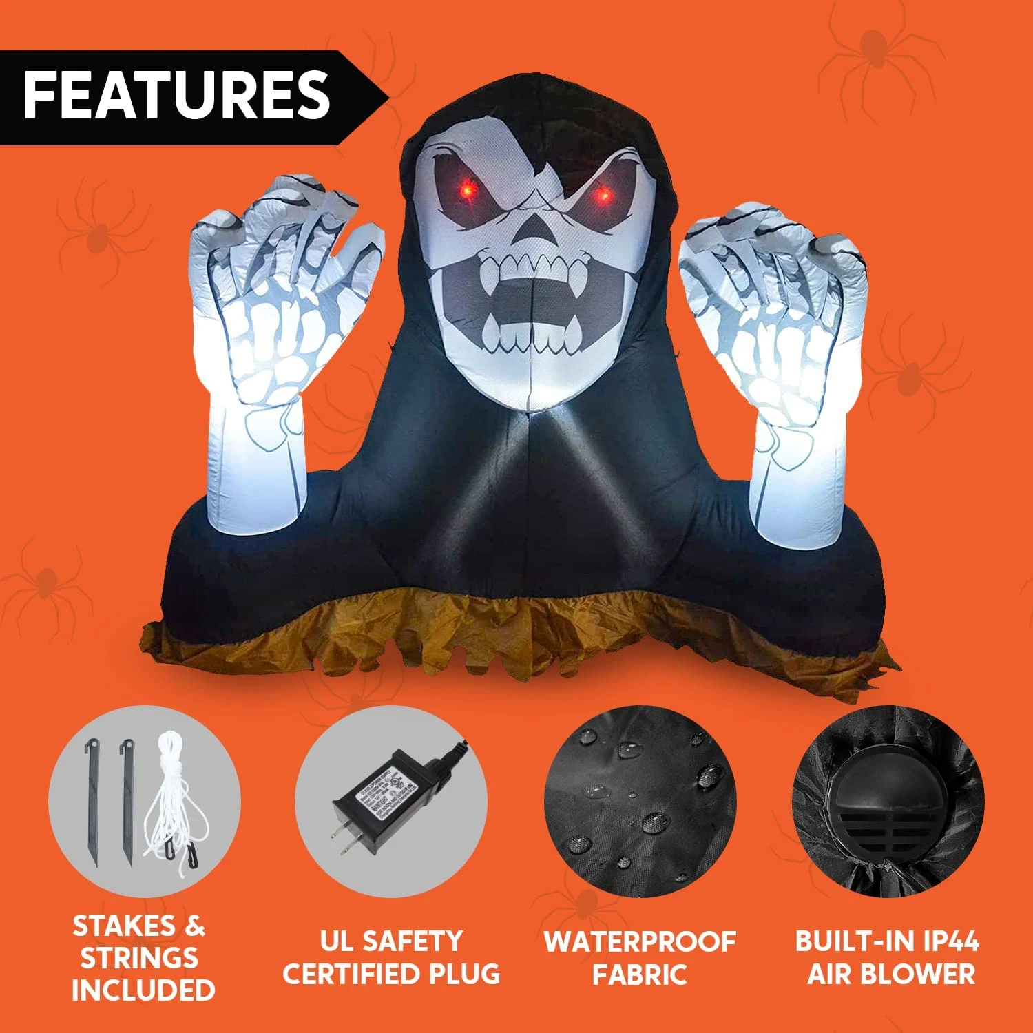4ft Halloween Inflatable Reaper Ground Breaker With Hands 8 4ft Halloween Inflatable Reaper Ground Breaker With Hands - Image 6