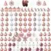 112 Pcs Rosegold & White Christmas Assorted Ornaments With A Star Tree Topper