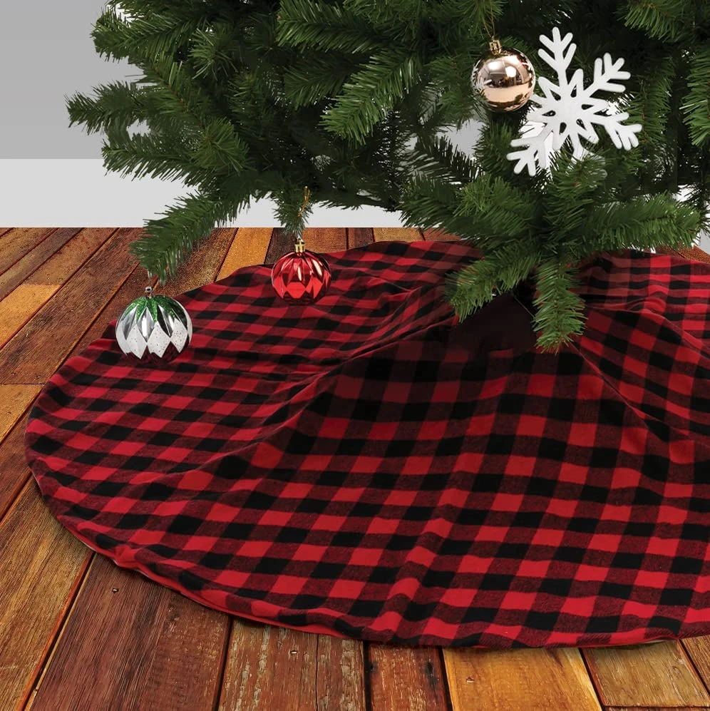48in Red Plaid Christmas Tree Skirt 4 48in Red Plaid Christmas Tree Skirt - Image 2