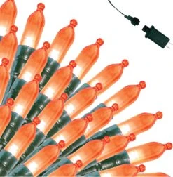 108.6 Ft 300 Counts Of Orange LED 8 Modes Green Wire Long Light Set