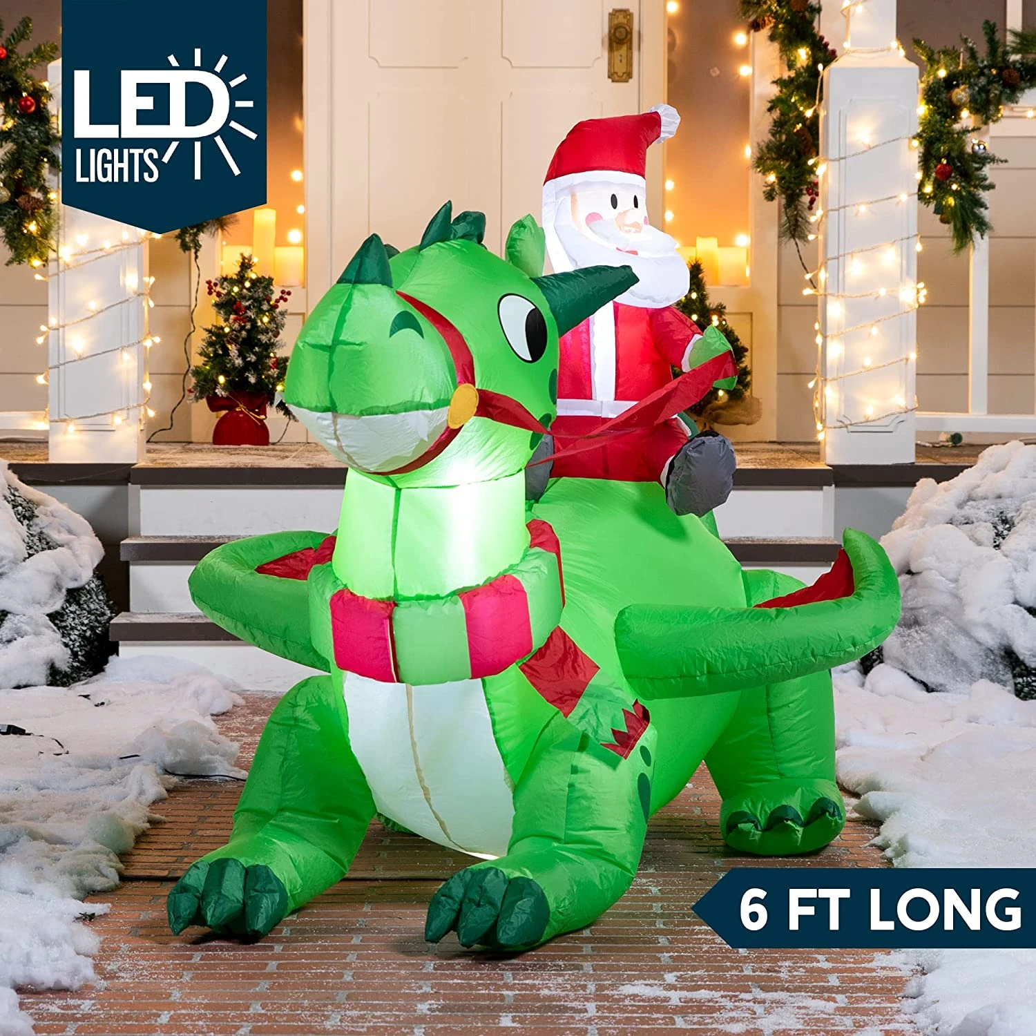 6ft Long Santa Riding A Green Dragon Christmas Inflatable 4 6ft Long Santa Riding A Green Dragon Christmas Inflatable - Image 2