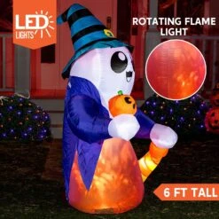 6 FT Tall Halloween Cute Wizard Ghost Inflatable With Flaming Light -Joiedomi 814OwL8i 5L. AC SL1500