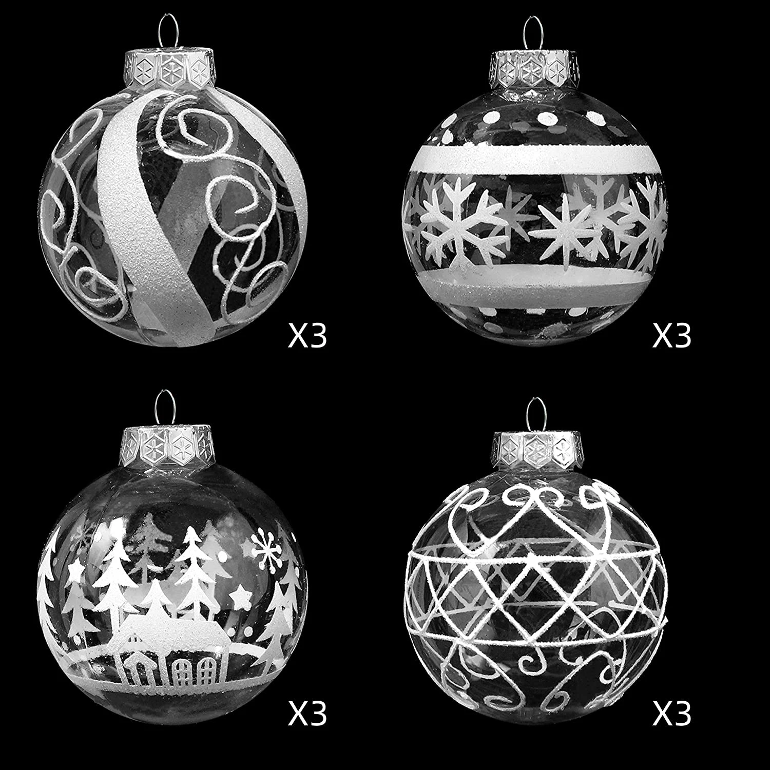 12 Pcs Christmas Ball Ornaments, White And Clear 4 12 Pcs Christmas Ball Ornaments, White And Clear - Image 2