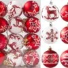 60mm Deluxe Christmas Ball Ornaments (Red & White), 24 Pcs