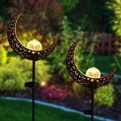 2 Pack Moon Crackle Glass Globe Solar Stake Lights