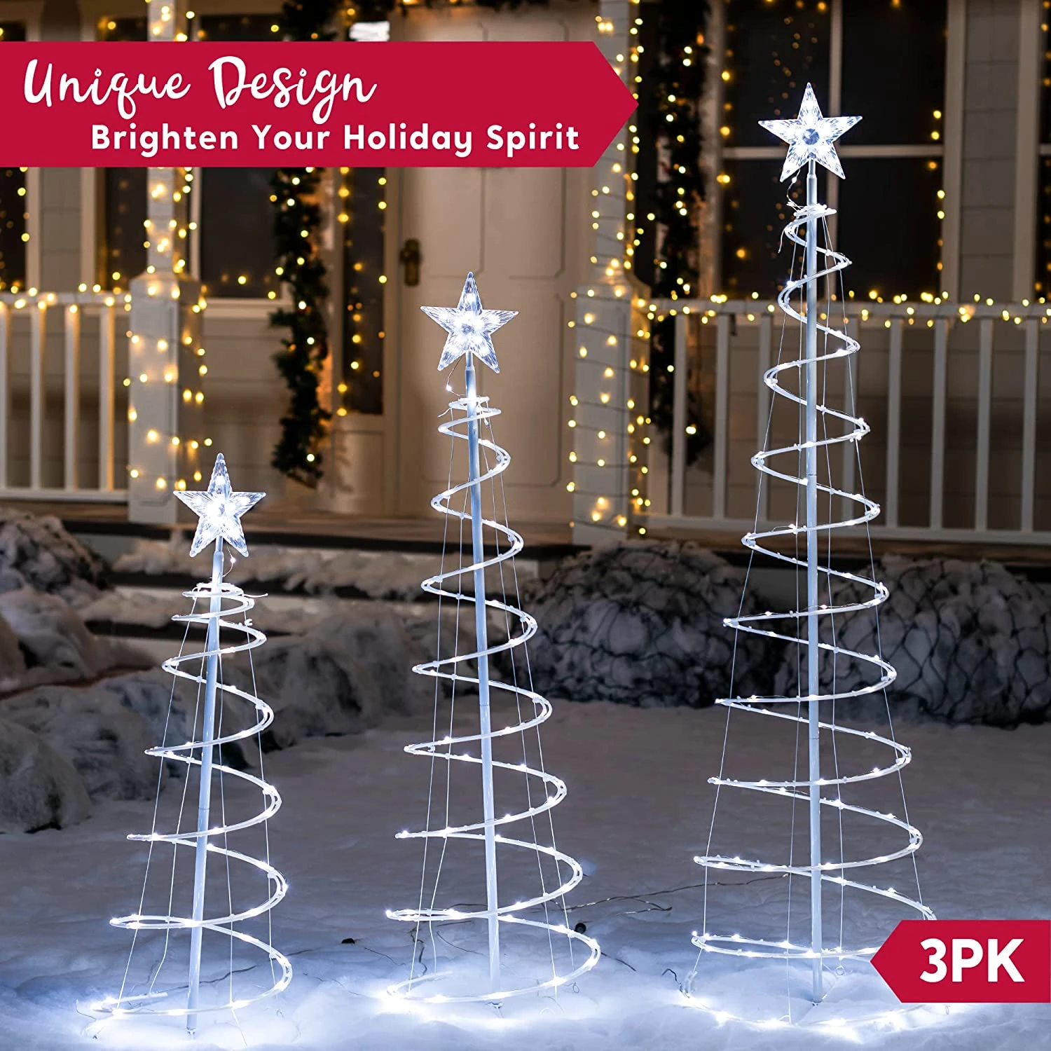 Lighted Spiral Christmas Tree Set LED Cool White - 3 Pcs 6 Lighted Spiral Christmas Tree Set LED Cool White - 3 Pcs - Image 4