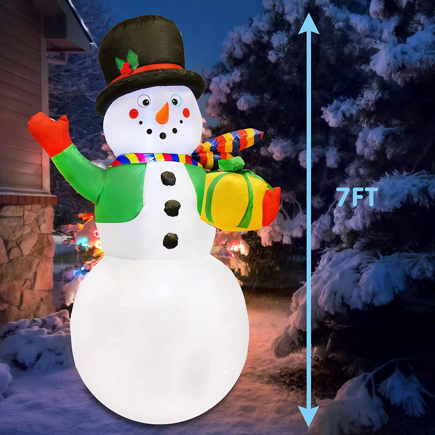 Large Snowman With Present Inflatable (7 Ft) 11 Large Snowman With Present Inflatable (7 Ft) - Image 9