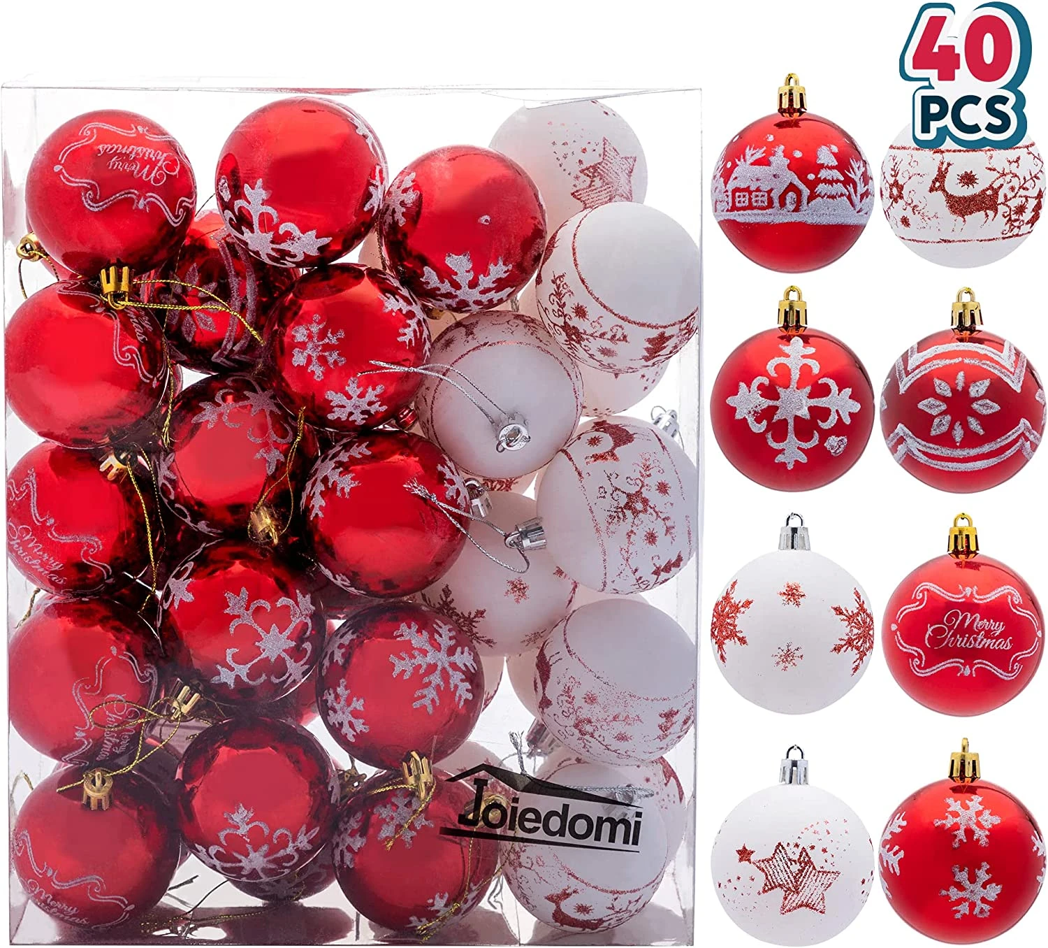 Christmas Ornaments Ball (Red&White), 40 Pcs 4 Christmas Ornaments Ball (Red&White), 40 Pcs - Image 2