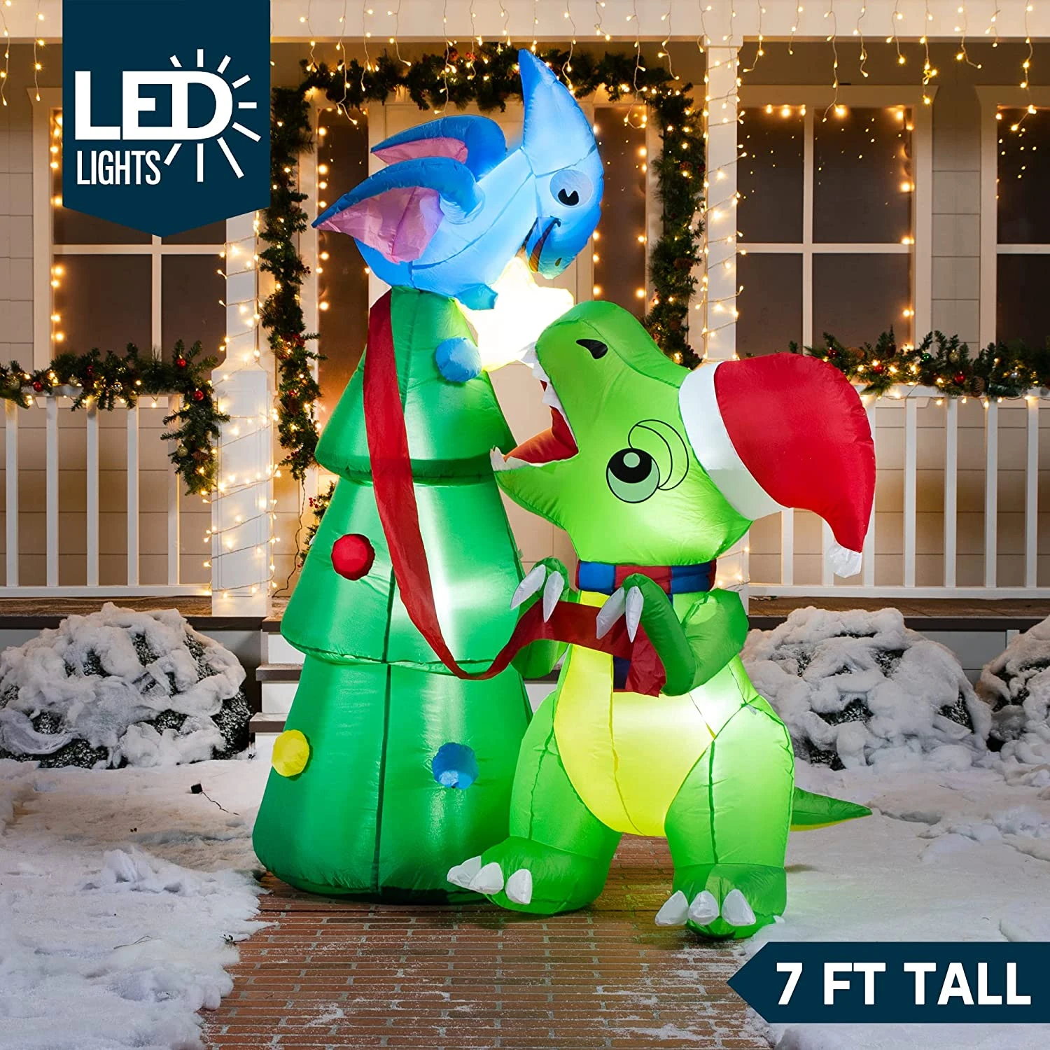 7ft Tall Dinosaur Decorating A Christmas Tree Christmas Inflatable 4 7ft Tall Dinosaur Decorating A Christmas Tree Christmas Inflatable - Image 2
