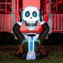 5ft Halloween Ground Breaker Skeleton Holding Head Inflatable