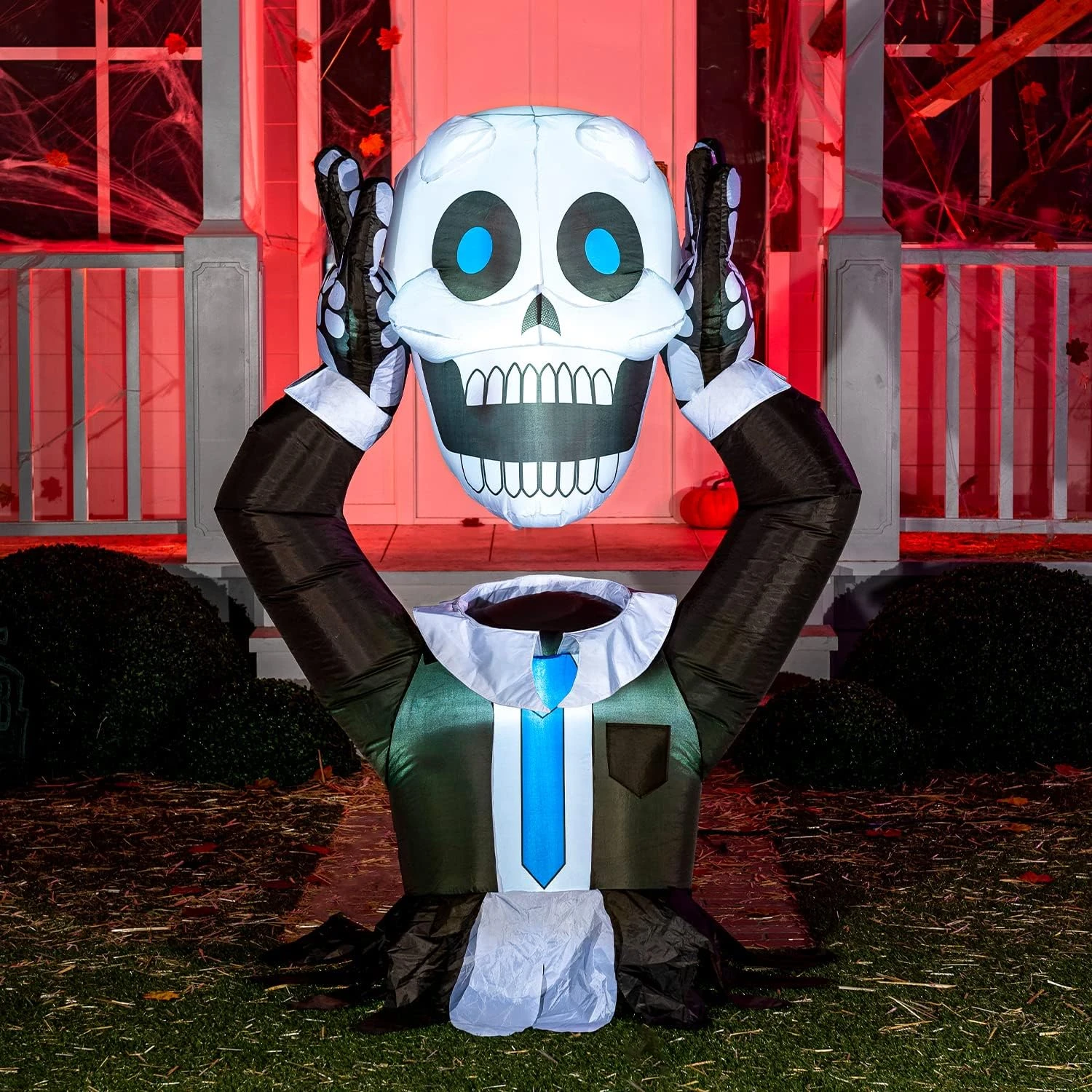 5ft Halloween Ground Breaker Skeleton Holding Head Inflatable 3 5ft Halloween Ground Breaker Skeleton Holding Head Inflatable