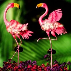 2 Pack Pink Flamingo Garden Solar Lights