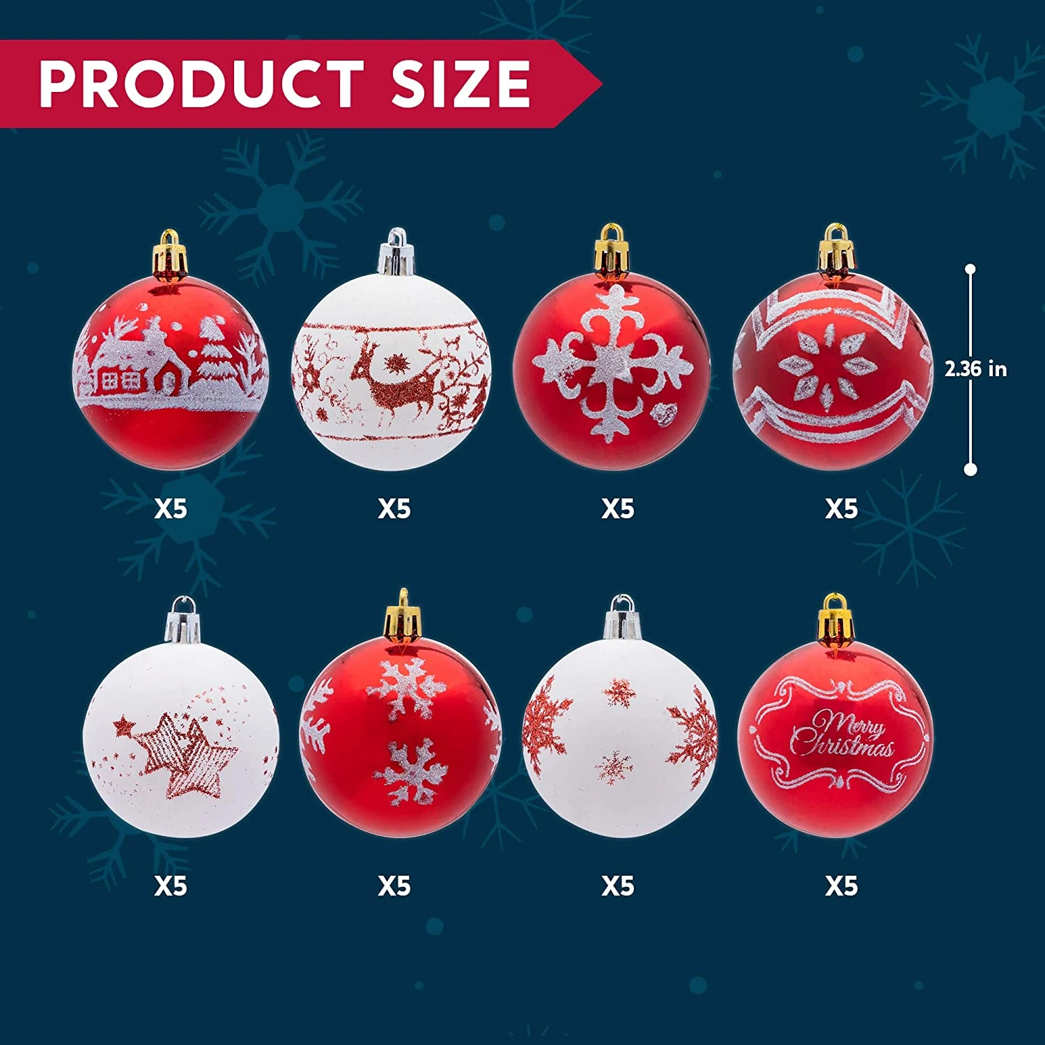 Christmas Ornaments Ball (Red&White), 40 Pcs 10 Christmas Ornaments Ball (Red&White), 40 Pcs - Image 8
