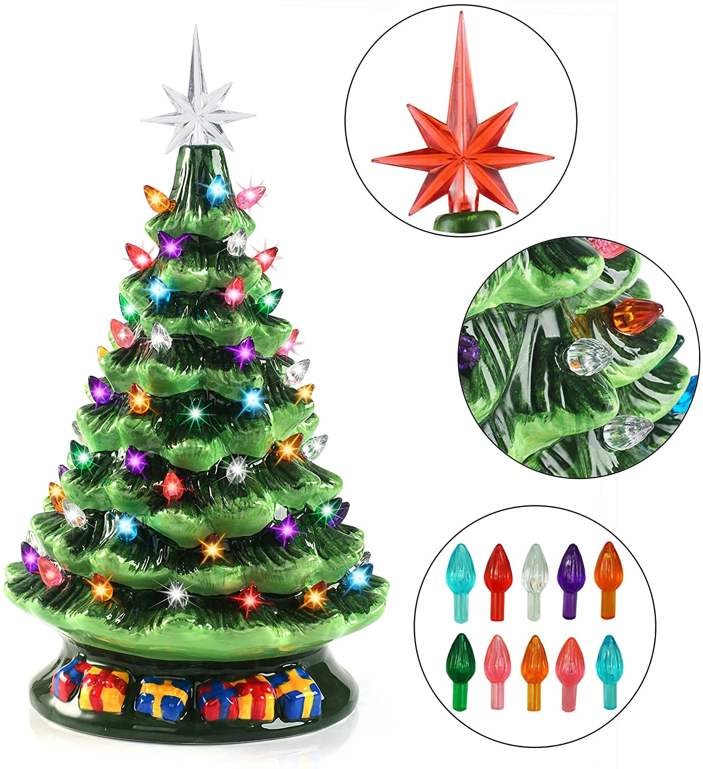 15in Tabletop Prelit Ceramic Christmas Tree With 70 Multicolor Bulbs 5 15in Tabletop Prelit Ceramic Christmas Tree With 70 Multicolor Bulbs - Image 3