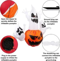 6FT Tall Halloween Inflatable Pumpkin With 3 Ghosts -Joiedomi 81DiAQcOZPL. AC SL1500