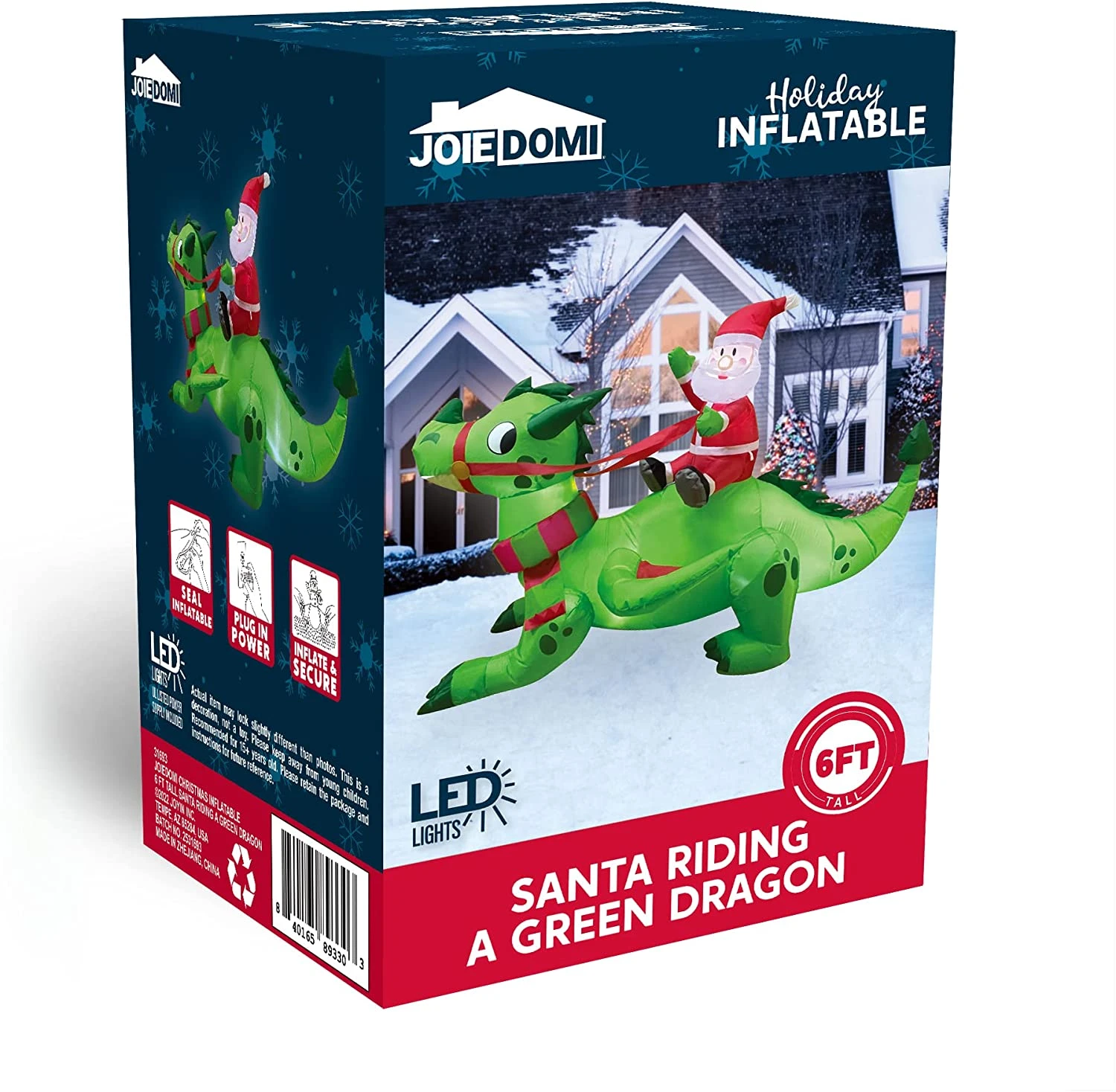 6ft Long Santa Riding A Green Dragon Christmas Inflatable 10 6ft Long Santa Riding A Green Dragon Christmas Inflatable - Image 8