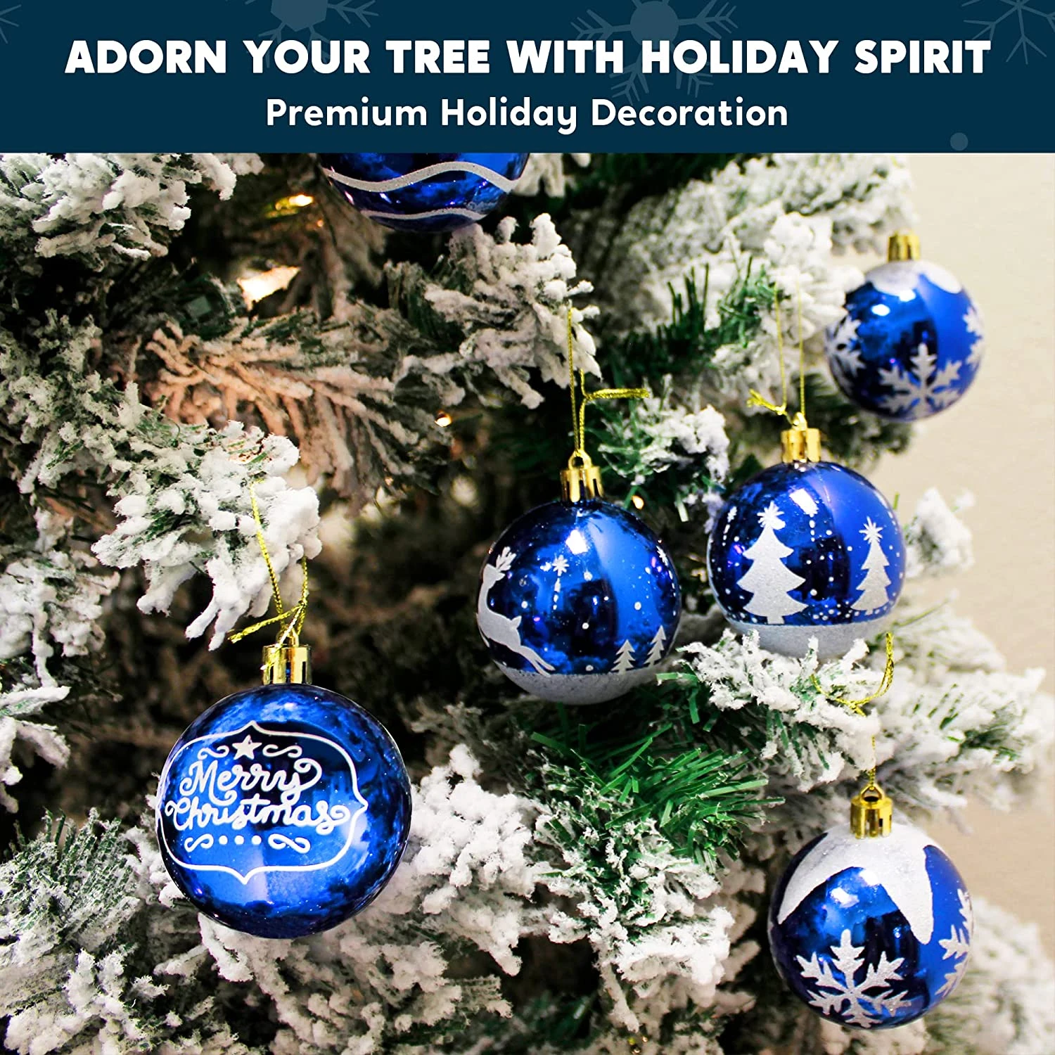 24 Pcs Christmas Ball Ornaments, Blue And White 9 24 Pcs Christmas Ball Ornaments, Blue And White - Image 7