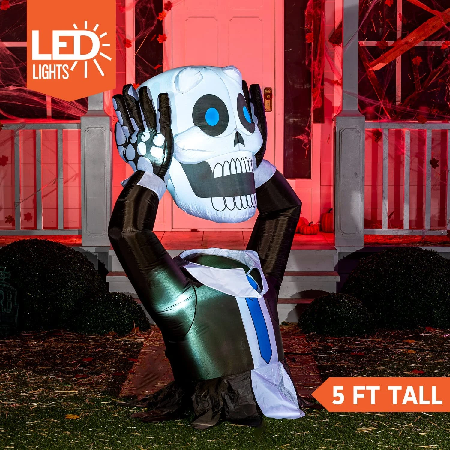 5ft Halloween Ground Breaker Skeleton Holding Head Inflatable 4 5ft Halloween Ground Breaker Skeleton Holding Head Inflatable - Image 2