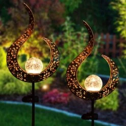 2 Pack Crackle Glass Globe Metal Solar Stake Lights