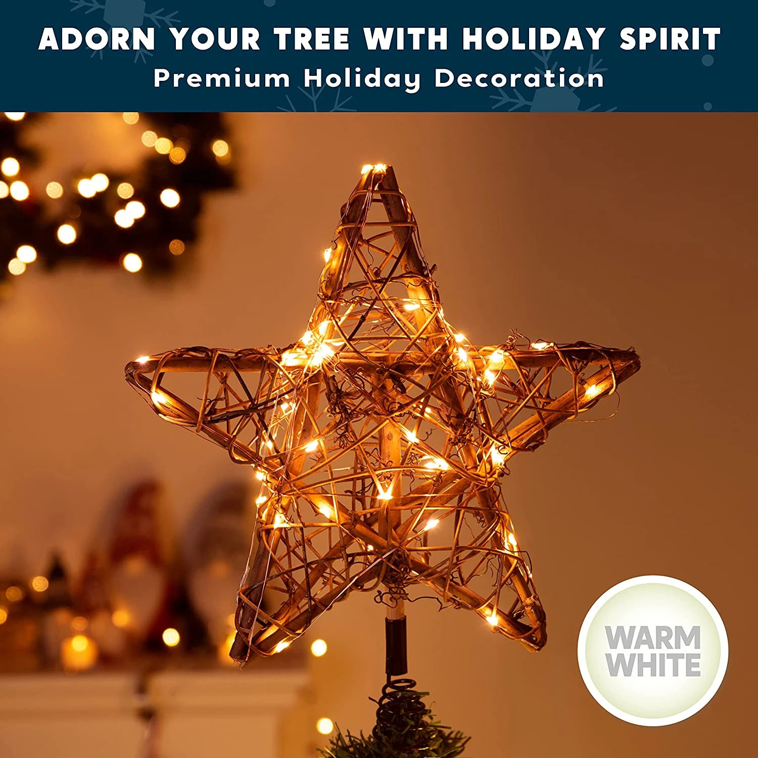 50 LED Rattan Star Tree Topper 4 50 LED Rattan Star Tree Topper - Image 2