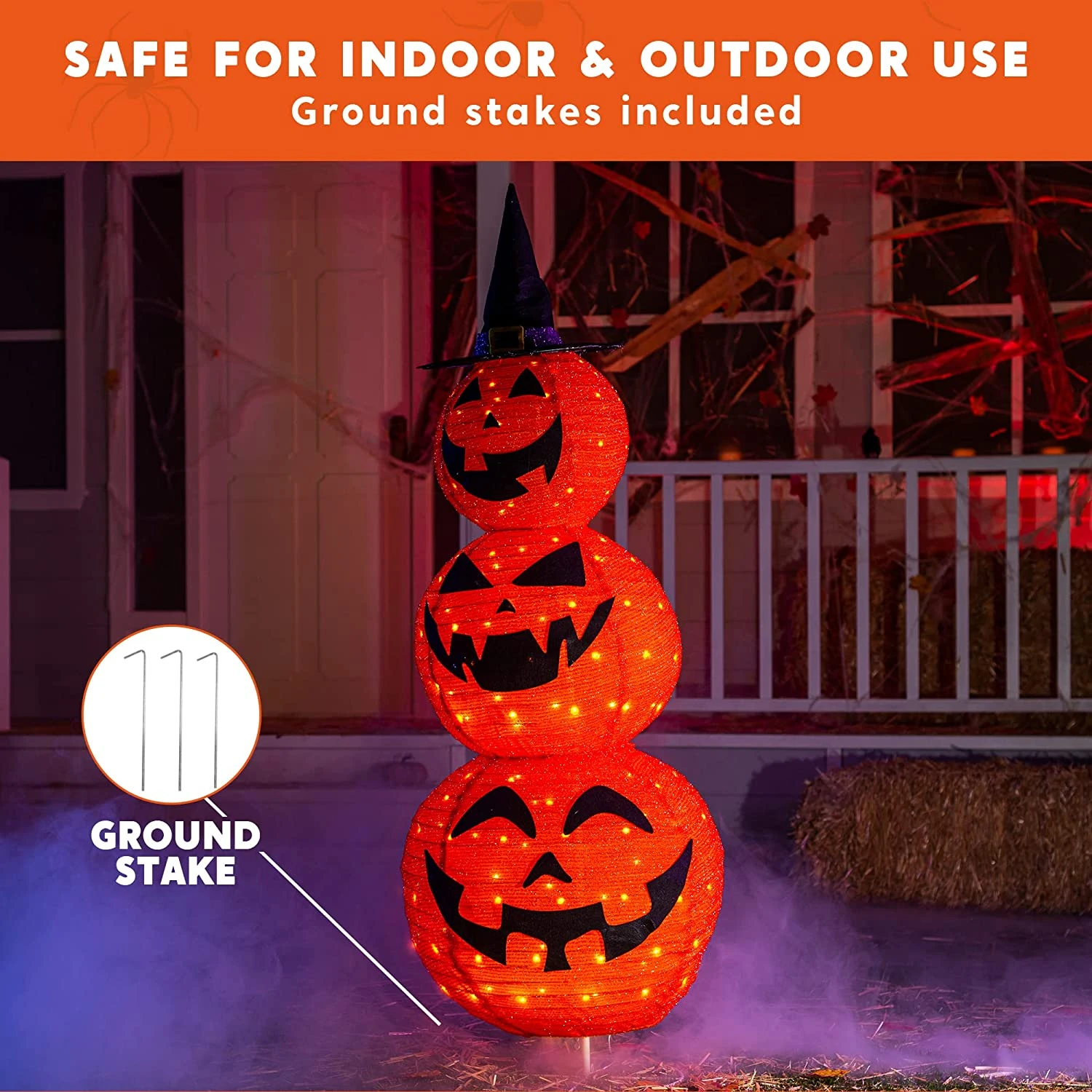 5ft LED Warm Yard Light - Tinsel Stacked Pumpkins 4 5ft LED Warm Yard Light - Tinsel Stacked Pumpkins - Image 2