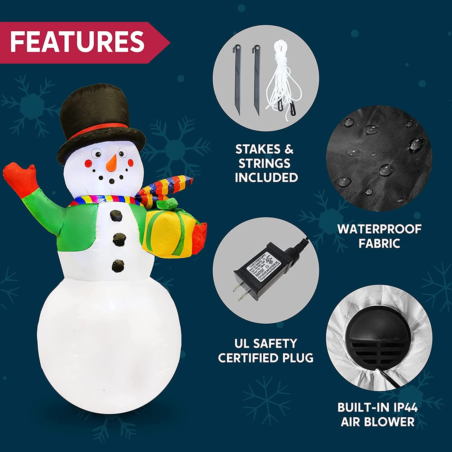 Large Snowman With Present Inflatable (7 Ft) 8 Large Snowman With Present Inflatable (7 Ft) - Image 6