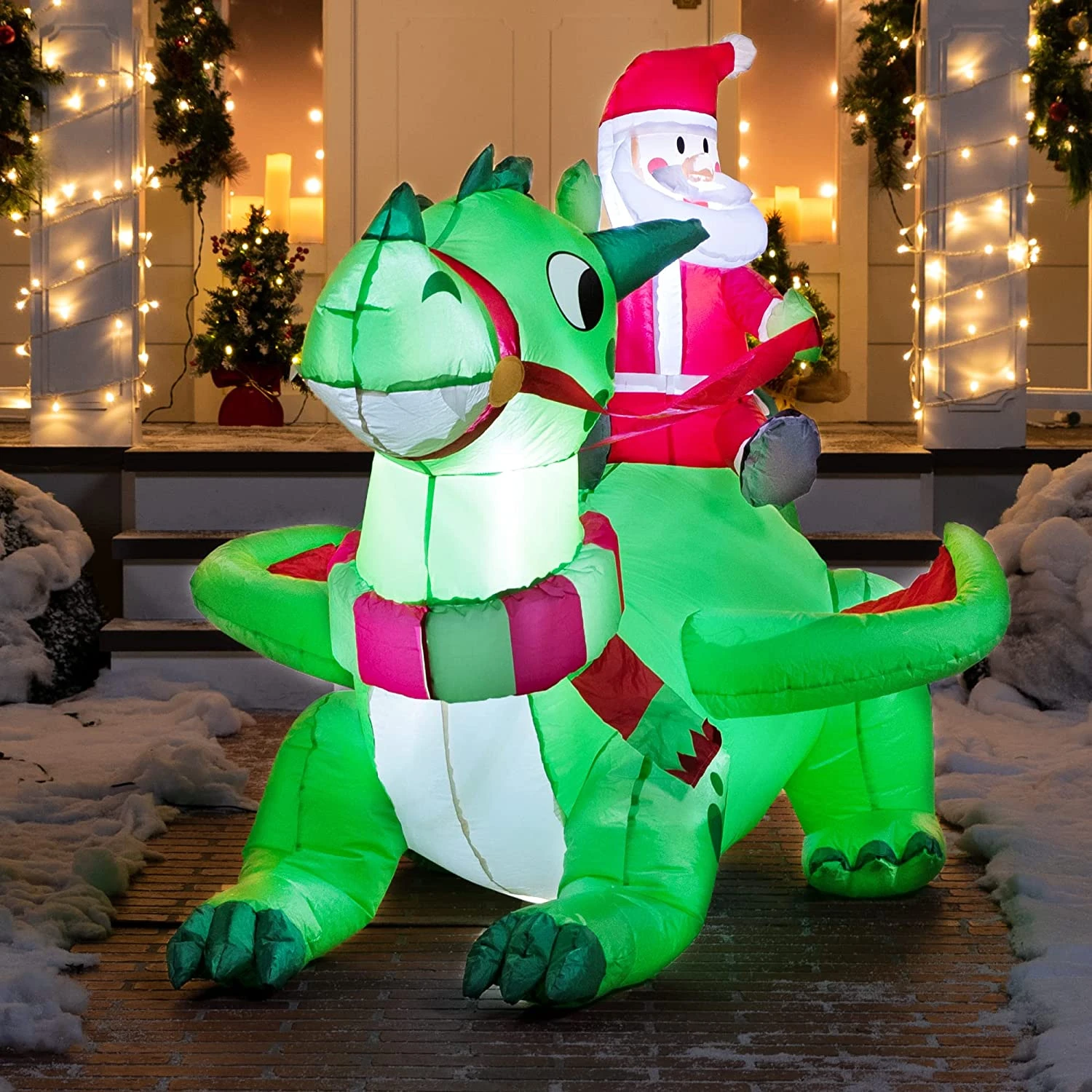 6ft Long Santa Riding A Green Dragon Christmas Inflatable 6 6ft Long Santa Riding A Green Dragon Christmas Inflatable - Image 4