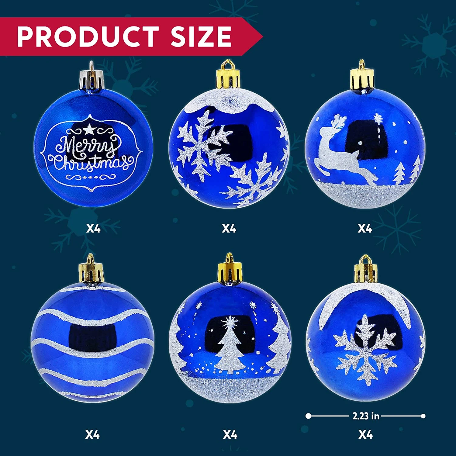 24 Pcs Christmas Ball Ornaments, Blue And White 8 24 Pcs Christmas Ball Ornaments, Blue And White - Image 6