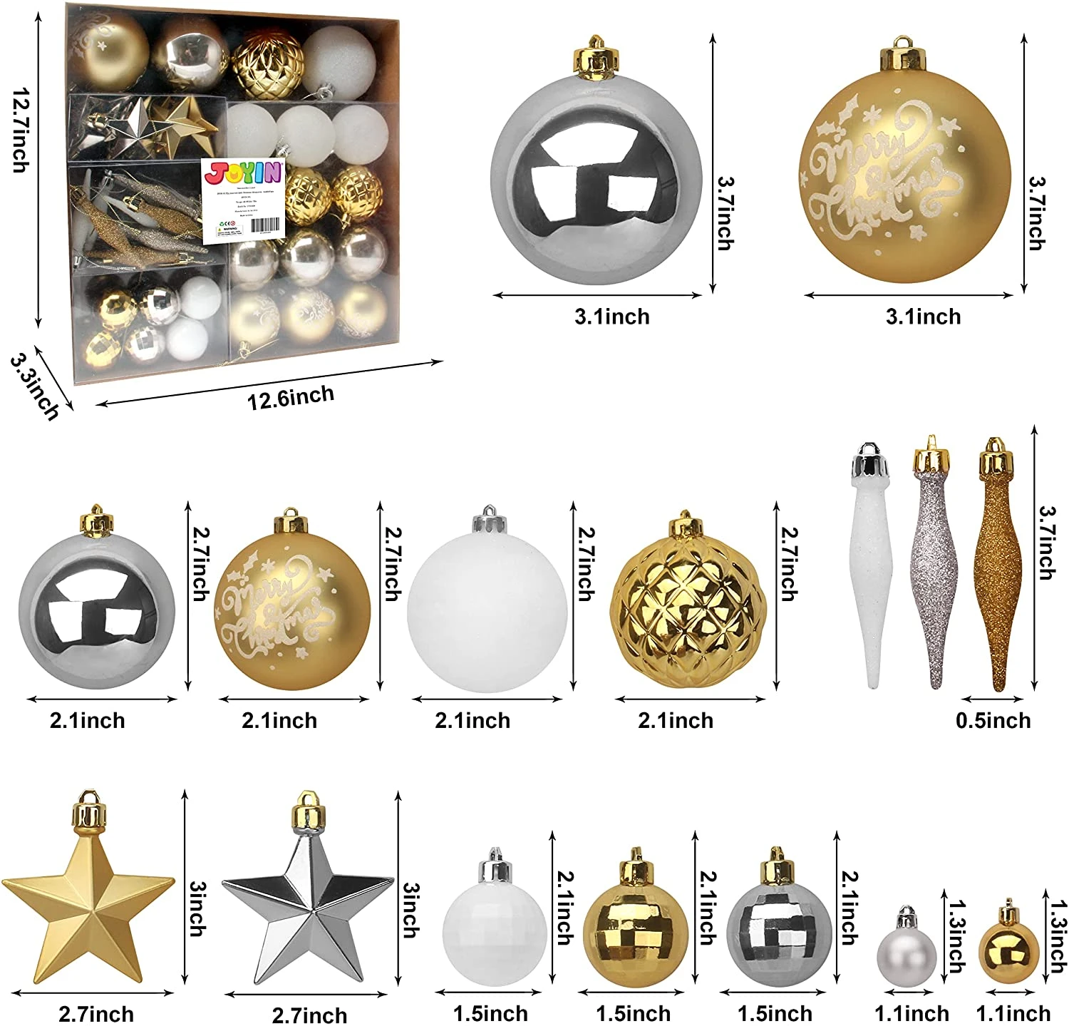 67 Pcs Christmas Ornaments Assorted Style Gold & White 5 67 Pcs Christmas Ornaments Assorted Style Gold & White - Image 3