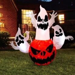 6FT Tall Halloween Inflatable Pumpkin With 3 Ghosts