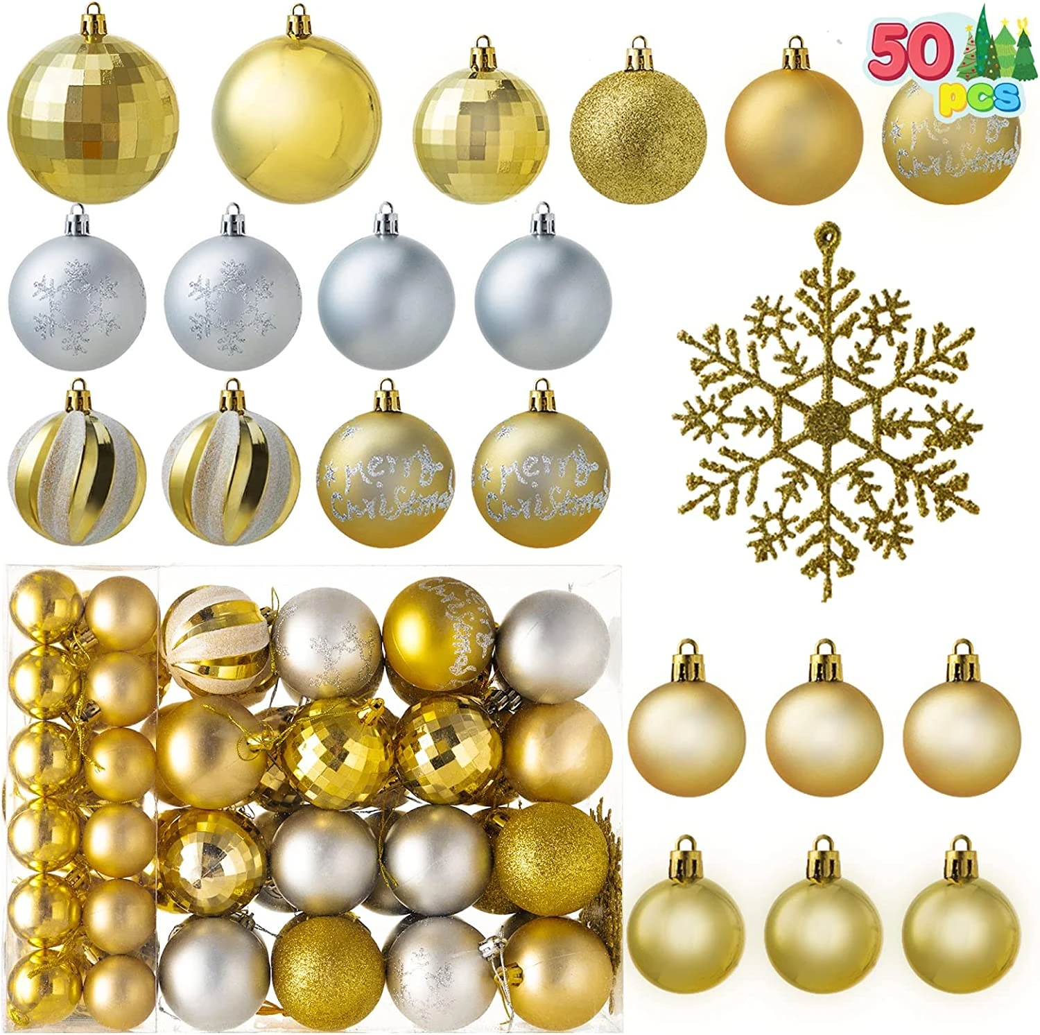 50 Pcs Gold & Silver Christmas Ornaments 3 50 Pcs Gold & Silver Christmas Ornaments