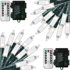 34.6 FT Christmas 2x50 Count Clear White LED Green Wire String Lights With Remote Control