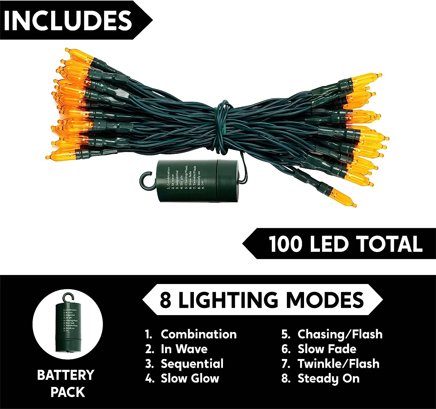 100 Orange LED Green Wire String Lights 4 100 Orange LED Green Wire String Lights - Image 2