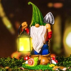 Gnome Statue With Solar LED Lights, Hanging Lantern
