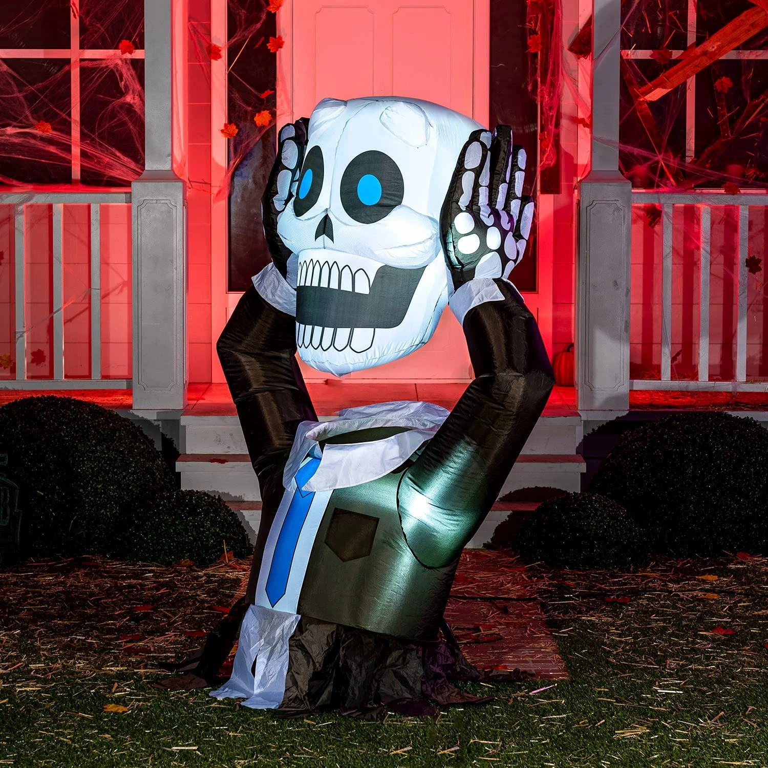 5ft Halloween Ground Breaker Skeleton Holding Head Inflatable 6 5ft Halloween Ground Breaker Skeleton Holding Head Inflatable - Image 4