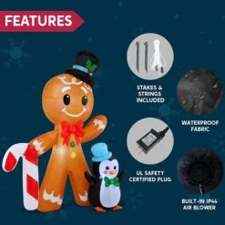6 FT Tall Inflatable Gingerbread With Penguin Christmas Inflatable With Build-in LEDs 16 6 FT Tall Inflatable Gingerbread With Penguin Christmas Inflatable With Build-in LEDs -Joiedomi 81moBZRg uL. AC SL1500