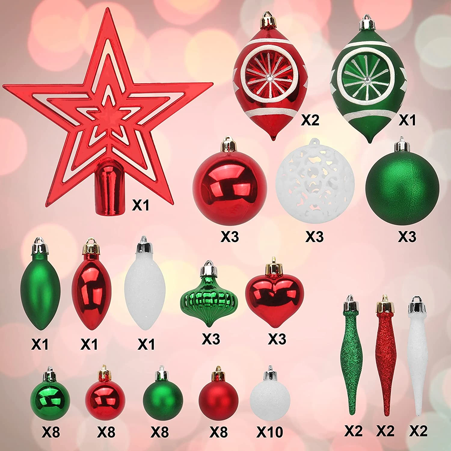 70 Pcs Christmas Ornaments With Heart Red, Green, & White 6 70 Pcs Christmas Ornaments With Heart Red, Green, & White - Image 4