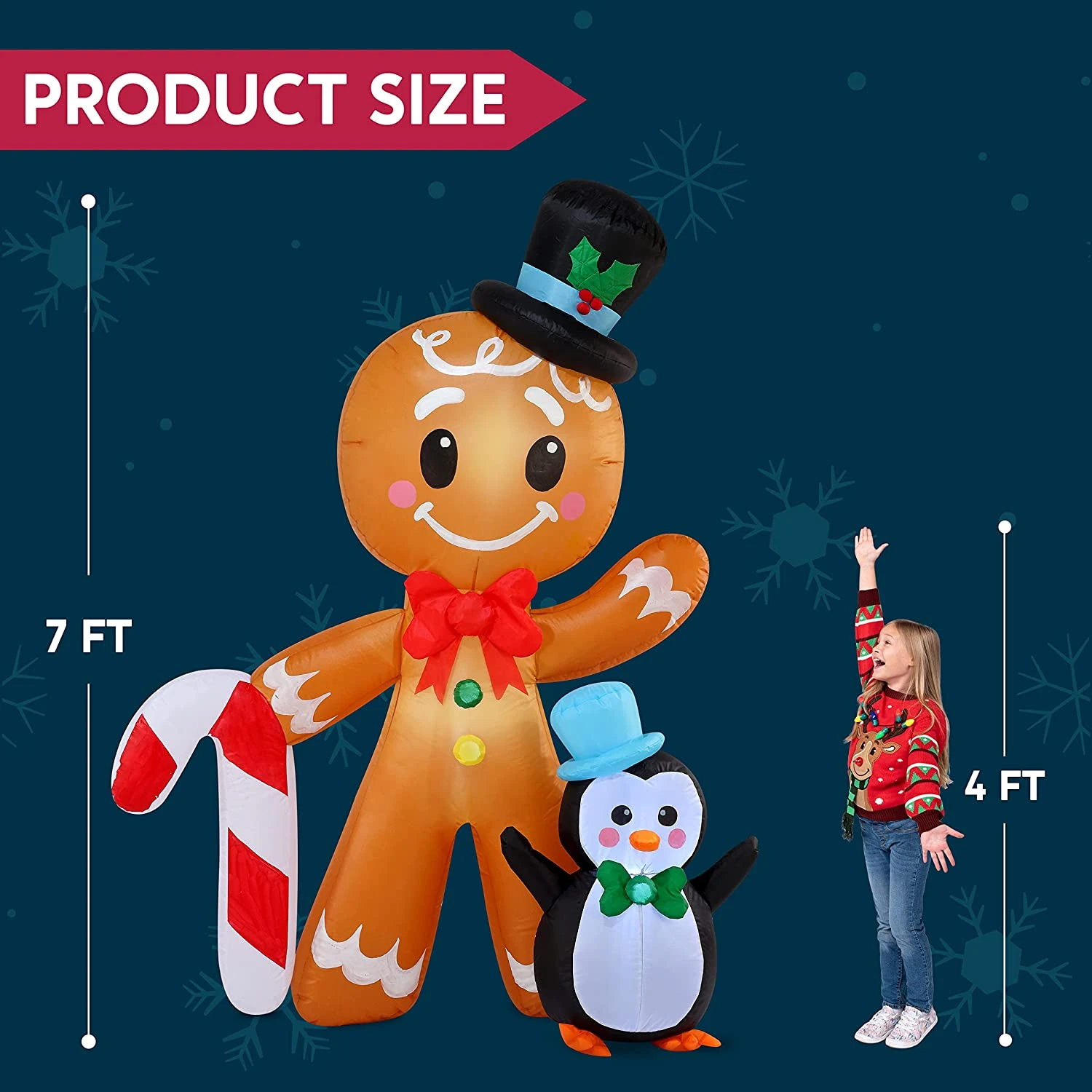 6 FT Tall Inflatable Gingerbread With Penguin Christmas Inflatable With Build-in LEDs 7 6 FT Tall Inflatable Gingerbread With Penguin Christmas Inflatable With Build-in LEDs - Image 5