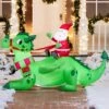 6ft Long Santa Riding A Green Dragon Christmas Inflatable