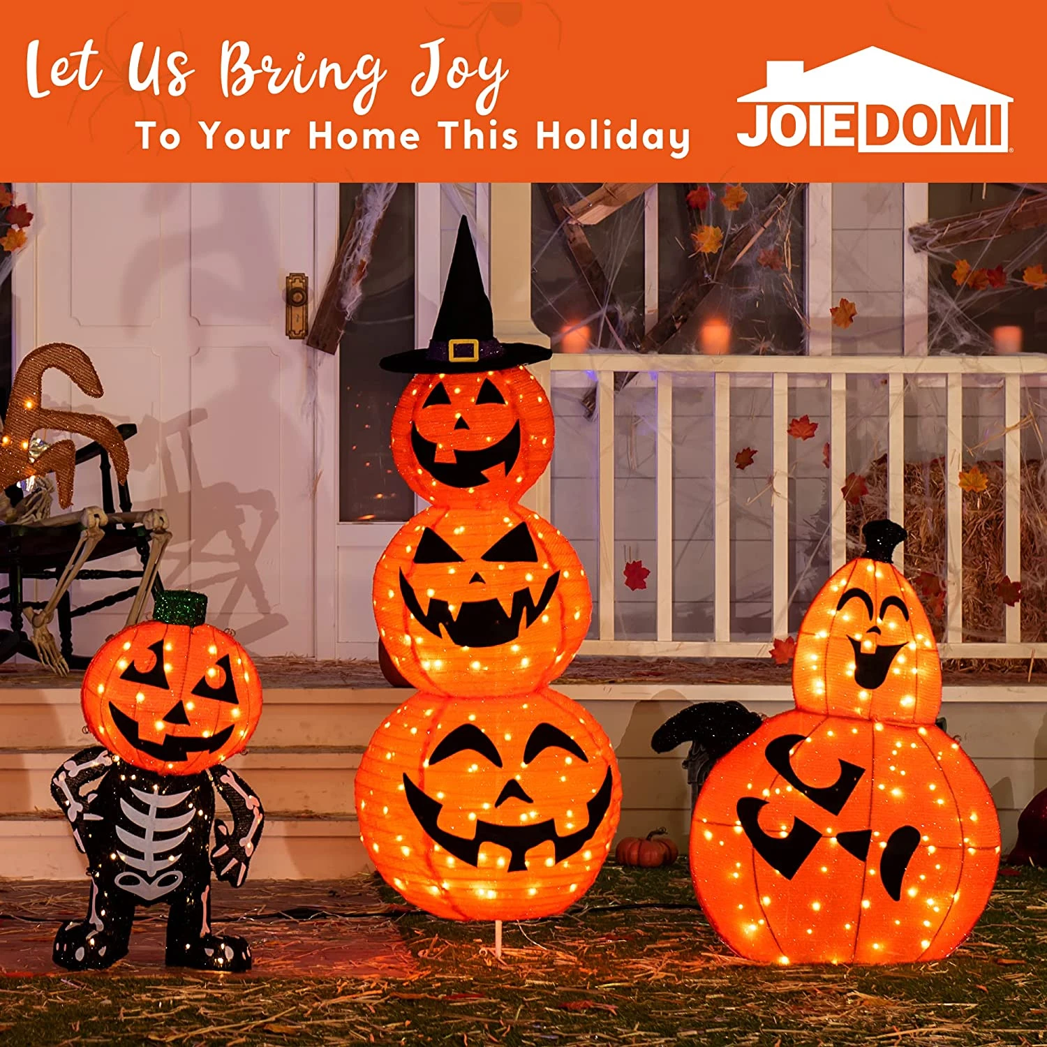 5ft LED Warm Yard Light - Tinsel Stacked Pumpkins 7 5ft LED Warm Yard Light - Tinsel Stacked Pumpkins - Image 5