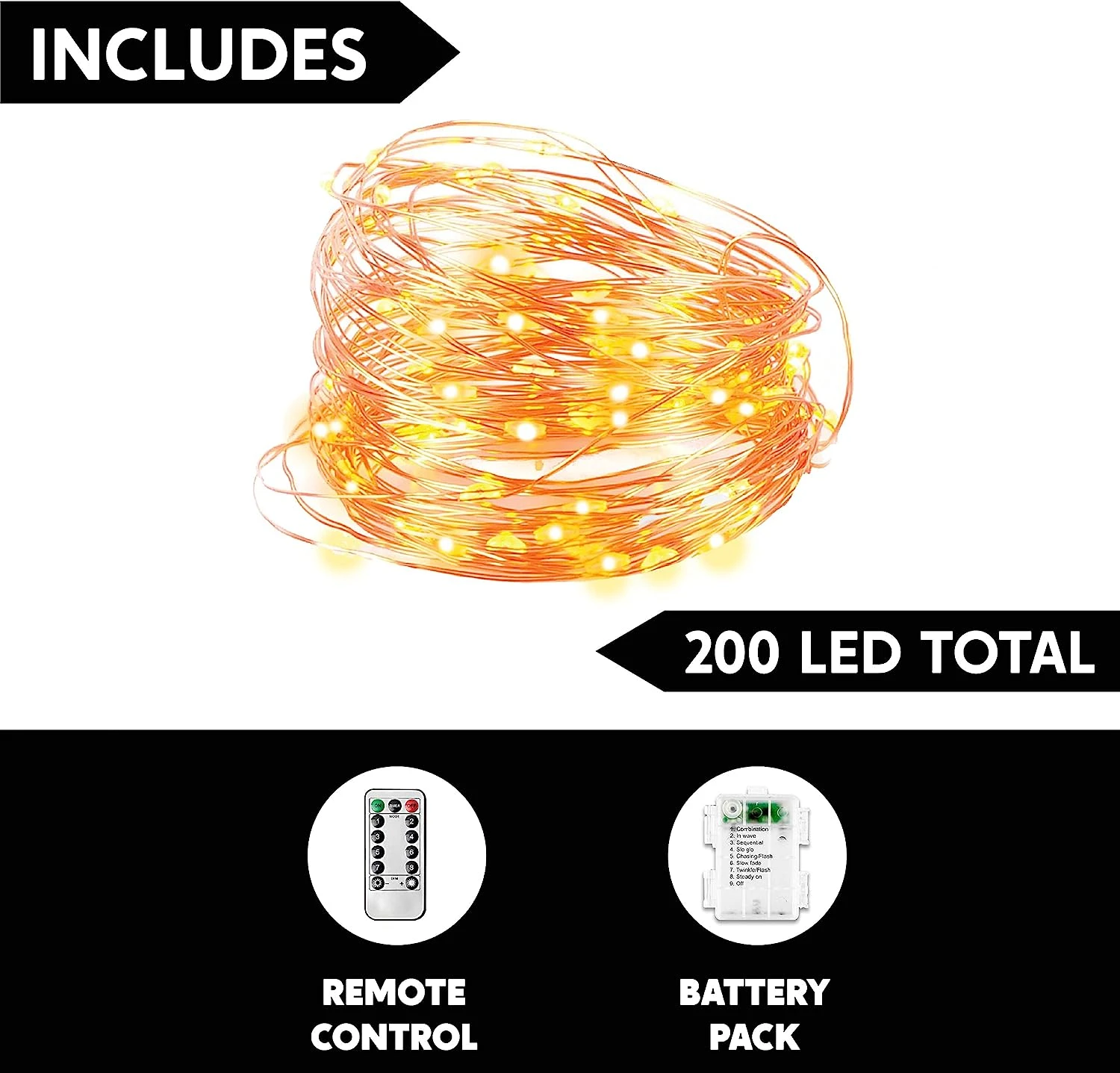 200 Count Orange LED Copper String Lights 4 200 Count Orange LED Copper String Lights - Image 2