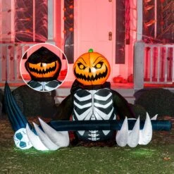4ft Halloween Inflatable Ground Breaker Pumpkin Reaper