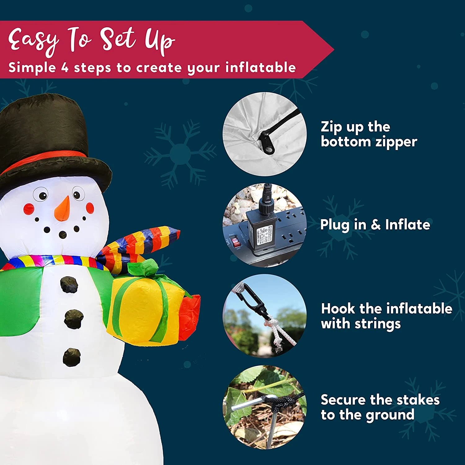 Large Snowman With Present Inflatable (7 Ft) 9 Large Snowman With Present Inflatable (7 Ft) - Image 7