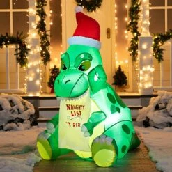 Tall Christmas Sitting Dinosaur Inflatable (5 Ft)