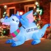 6 FT Long Inflatable Blue Dragon With Snowflake With Build-in LEDs
