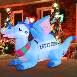 6 FT Long Inflatable Blue Dragon With Snowflake With Build-in LEDs