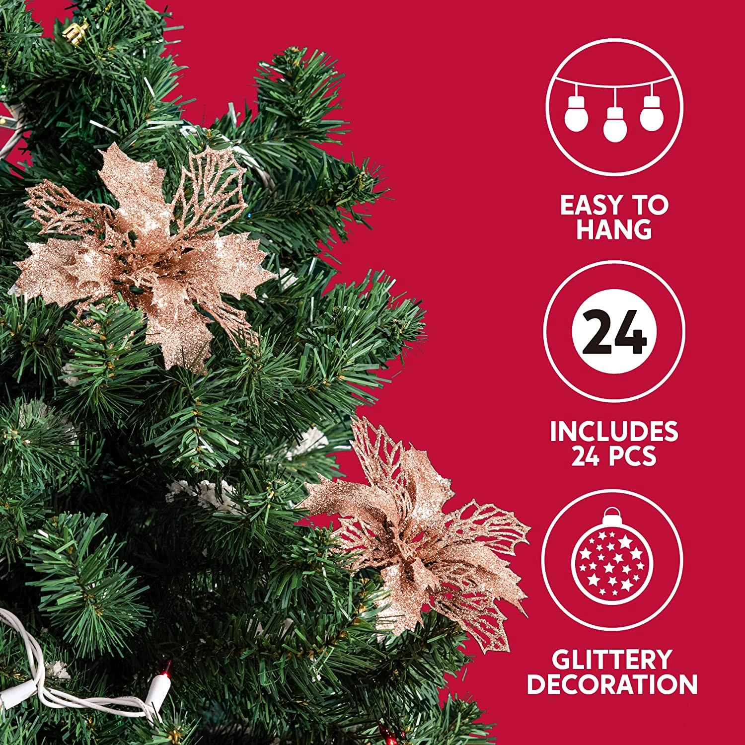 24 Pcs Rose Gold Poinsettia Flowers With Clips And Glitter 4 24 Pcs Rose Gold Poinsettia Flowers With Clips And Glitter - Image 2