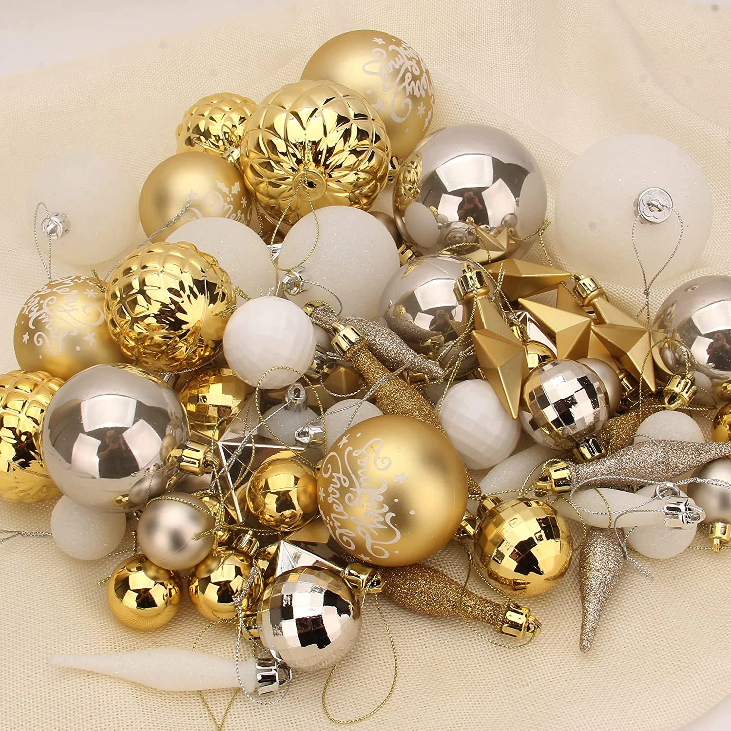 67 Pcs Christmas Ornaments Assorted Style Gold & White 7 67 Pcs Christmas Ornaments Assorted Style Gold & White - Image 5