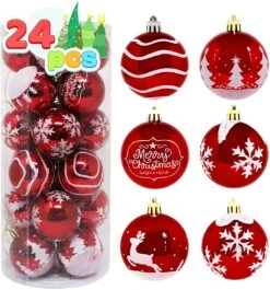 24 Pcs Christmas Ball Ornaments, Red And White